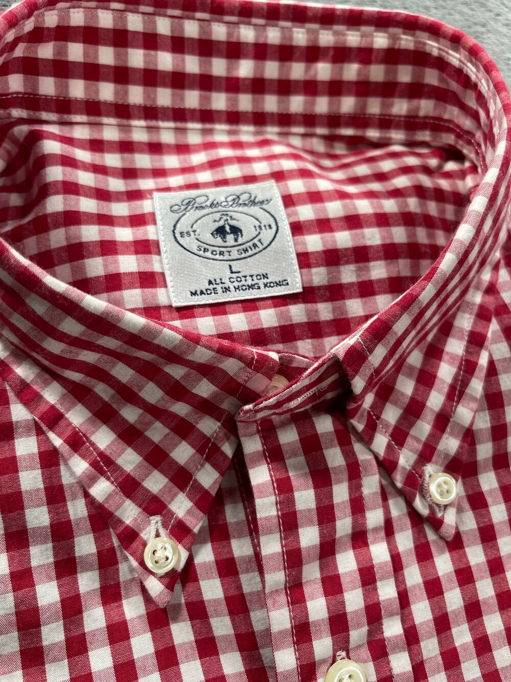 Brooks Brothers Mens Large Red White Gingham Check Button Down Shirt NWOT